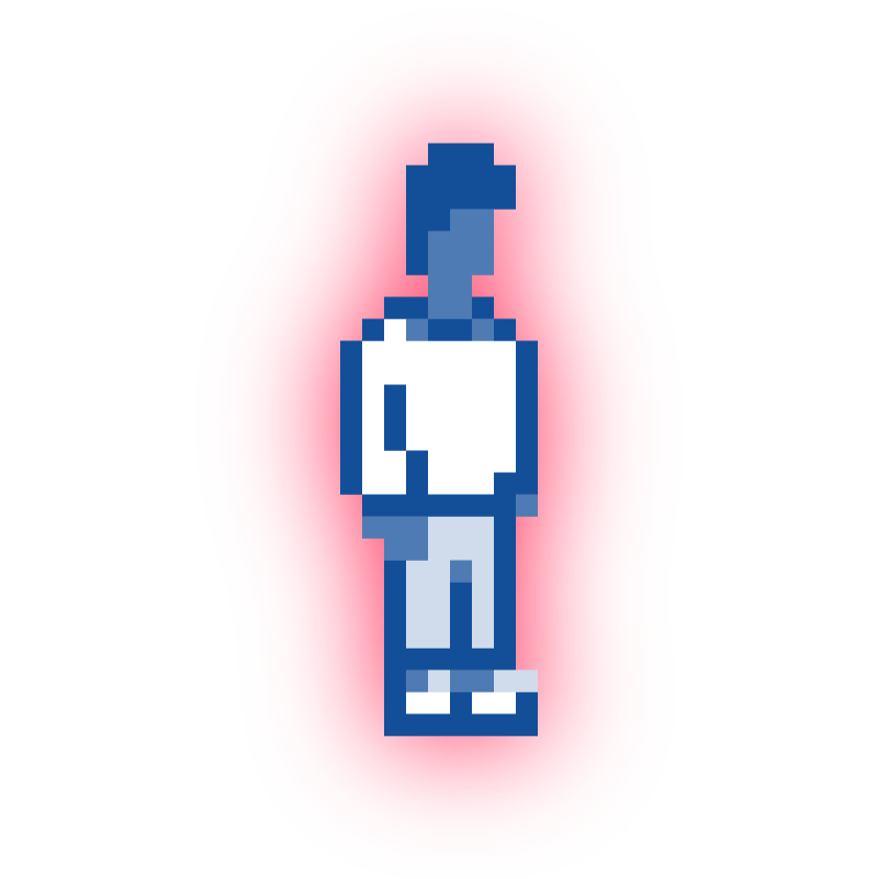 Nuorta harrastajaa kuvaava pikselitaidehahmo